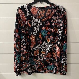 SHEIN Women's Paisley Floral Long Sleeve Top - Black and Multicolor